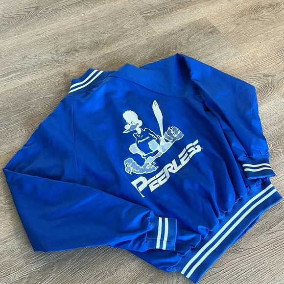 Vintage Nylon Bomber Varsity Jacket Roadrunner Peerless Retro Blue M USA - Picture 11 of 12